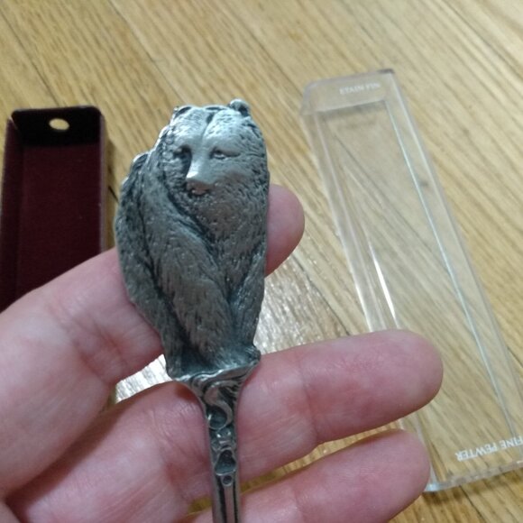 Vintage Pewter Bear Spoon Realistic Figural Signed Boma - Picture 7 of 12